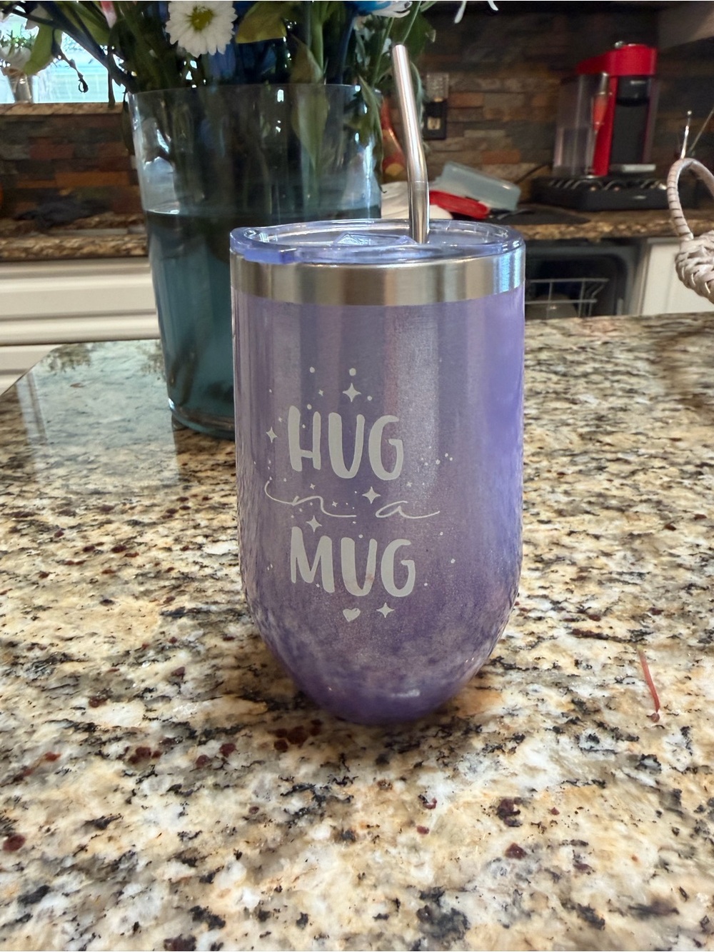 Hug a Mug Purple Insulated Tumbler with Straw